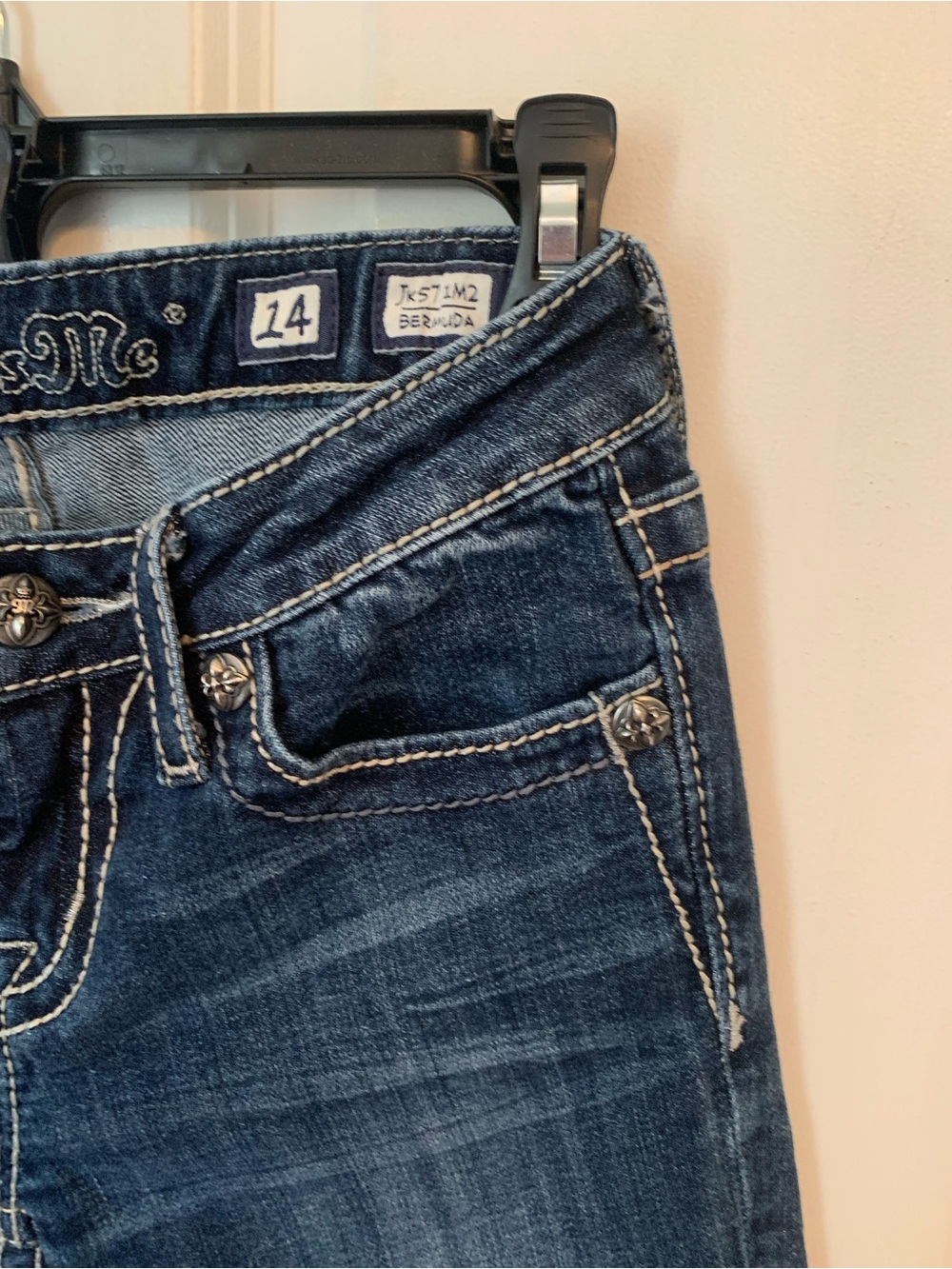 Miss Me Dark Wash Denim Bermuda Shorts - Blue Girls Size 14 - Picture 3 of 10